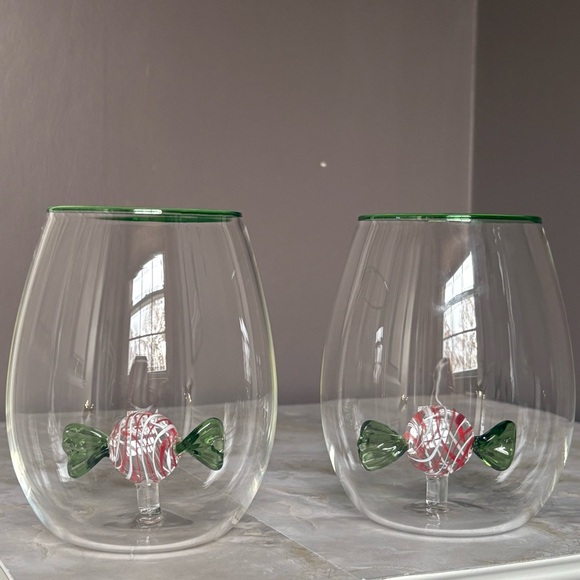Set of Two Green and Red Candy Stemless Wine Glasses - Picture 5 of 5